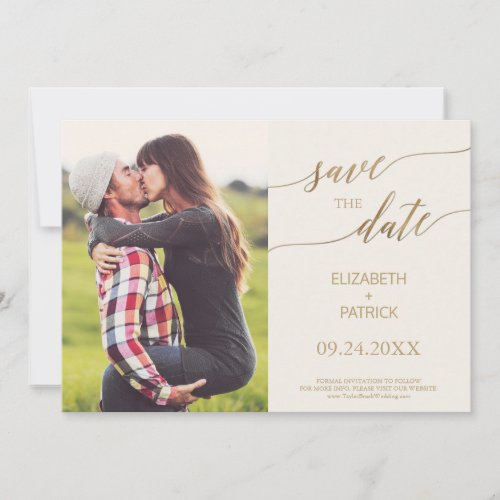Elegant Gold Calligraphy Ivory Photo Save the Date
