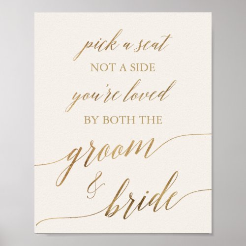 Elegant Gold Calligraphy  Ivory Pick A Seat Sign