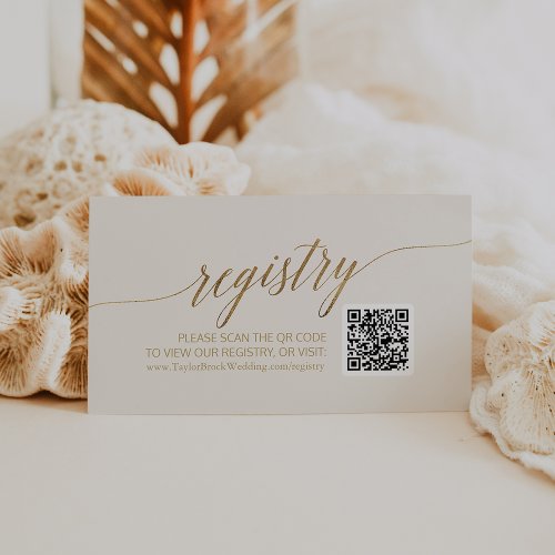 Elegant Gold Calligraphy  Ivory QR Code Registry Enclosure Card