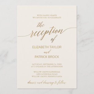 Elegant Gold Calligraphy Ivory Reception Details Invitation