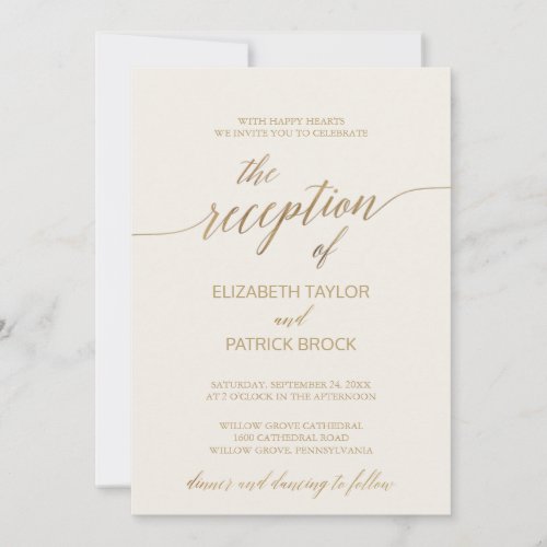 Elegant Gold Calligraphy Ivory Reception Details Invitation