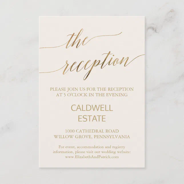 Elegant Gold Calligraphy Ivory Reception Enclosure Card Zazzle