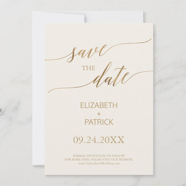 Elegant Gold Calligraphy | Ivory Save the Date (Front)