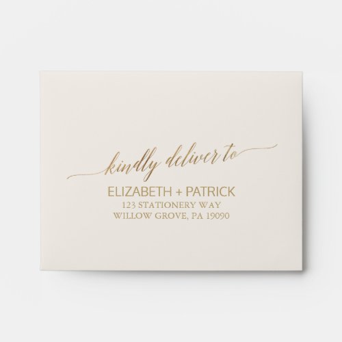 Elegant Gold Calligraphy Ivory Self Addressed RSVP Envelope