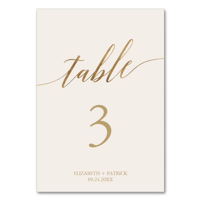 Elegant Gold Calligraphy | Ivory Table Number