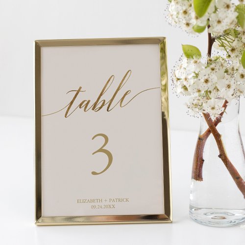 Elegant Gold Calligraphy  Ivory Table Number