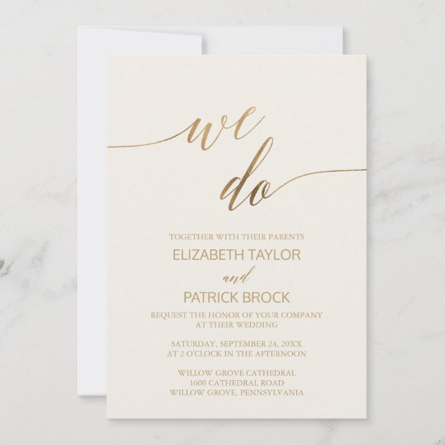 Elegant Gold Calligraphy | Ivory We Do Wedding Invitation (Front)