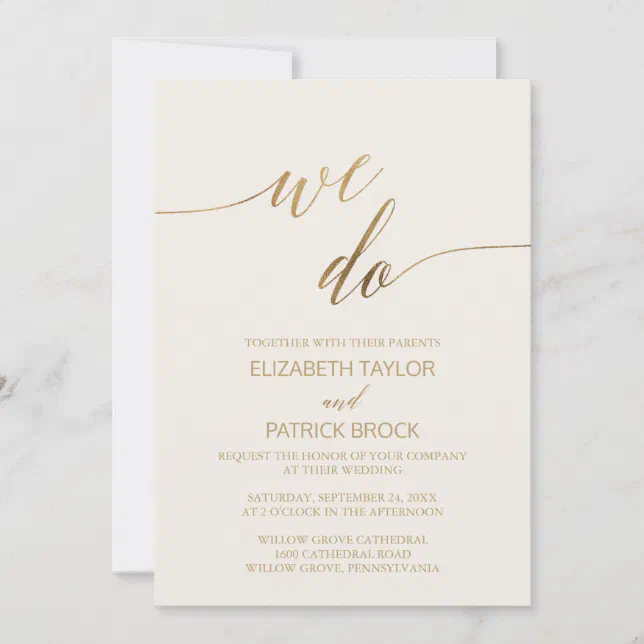 Elegant Gold Calligraphy | Ivory We Do Wedding Invitation | Zazzle