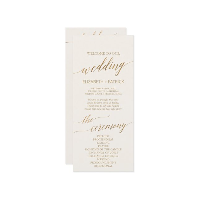 Elegant Gold Calligraphy | Ivory Wedding Program (Front/Back In Situ)