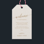 Elegant Gold Calligraphy | Ivory Wedding Welcome Gift Tags<br><div class="desc">These elegant gold calligraphy ivory wedding welcome gift tags are perfect for a simple wedding. The neutral design features a minimalist sign decorated with romantic and whimsical faux gold foil typography. Personalize the tags with the location of your wedding, a short welcome note, your names, and wedding date. These tags...</div>