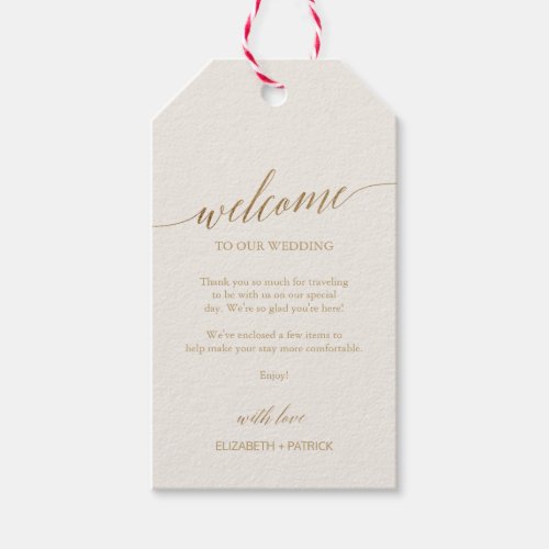 Elegant Gold Calligraphy  Ivory Wedding Welcome Gift Tags