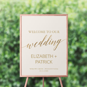 Elegant Gold Calligraphy   Ivory Wedding Welcome Poster