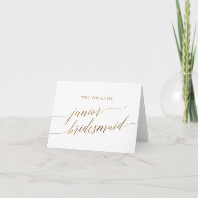 Elegant Gold Calligraphy Junior Bridesmaid Card (Front)
