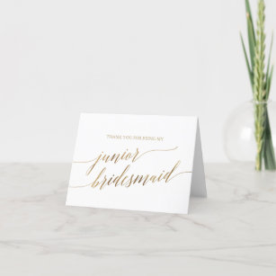 Elegant Gold Calligraphy Junior Bridesmaid Thank You Card