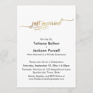 Elegant Gold Calligraphy Just Married Reception Invitation