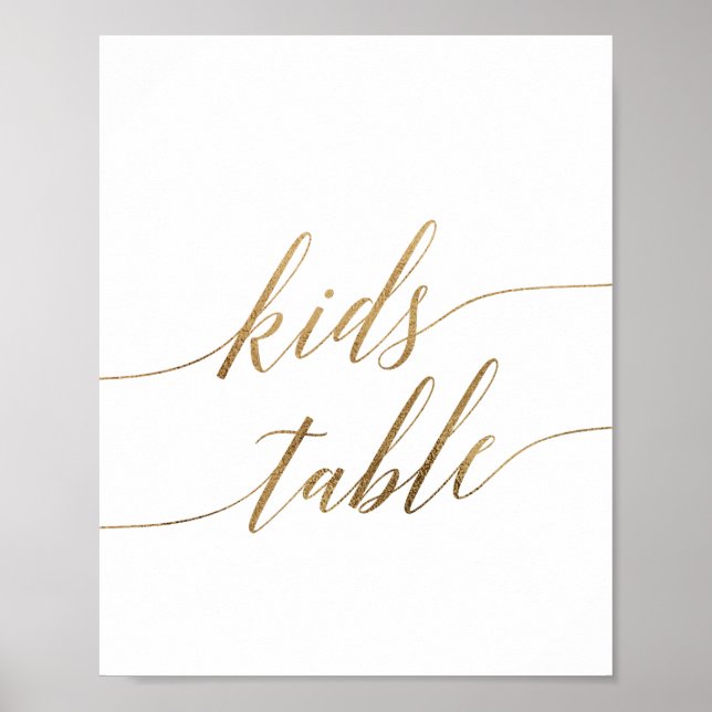 Elegant Gold Calligraphy Kids Table Sign (Front)