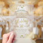 Elegant Gold Calligraphy Lacy Decorative Wedding Acrylic Invitations<br><div class="desc">These beautiful acrylic wedding invitations feature a design that is elegant,  classy,  stylish,  and glam with fancy gold script calligraphy and delicate golden curls and swirls in the corners. Wonderful way to create a lasting impression and invite your guests to share in your joy on your special day!</div>
