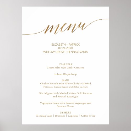 Elegant Gold Calligraphy Large Wedding Menu Sign