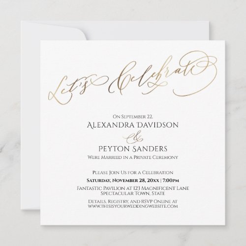 Elegant Gold Calligraphy Lets Celebrate Reception Invitation