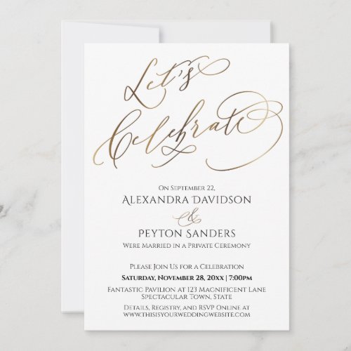 Elegant Gold Calligraphy Lets Celebrate Reception Invitation