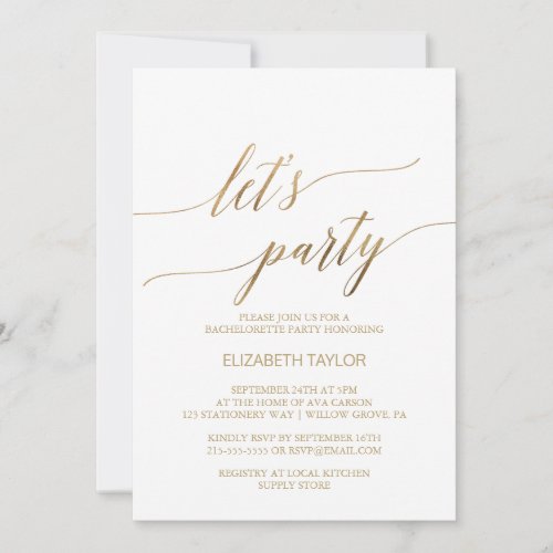 Elegant Gold Calligraphy Lets Party Invitation