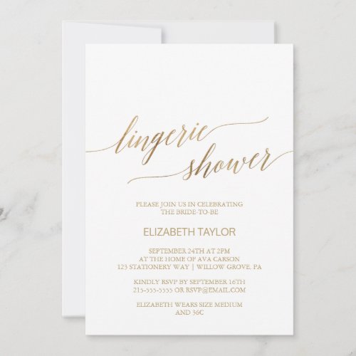 Elegant Gold Calligraphy Lingerie Shower Invitation