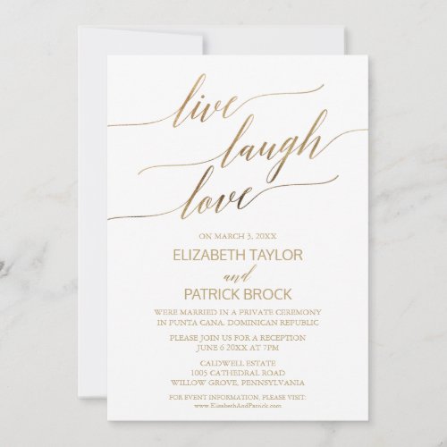 Elegant Gold Calligraphy Live Laugh Love Invitation