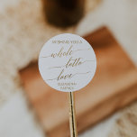 Elegant Gold Calligraphy Lottery Ticket Favor Classic Round Sticker<br><div class="desc">These elegant gold calligraphy lottery ticket favor stickers are perfect for a simple wedding. The neutral design features a minimalist sticker decorated with romantic and whimsical faux gold foil typography. Personalize the label with the names of the bride and groom. Please Note: This design does not feature real gold foil....</div>