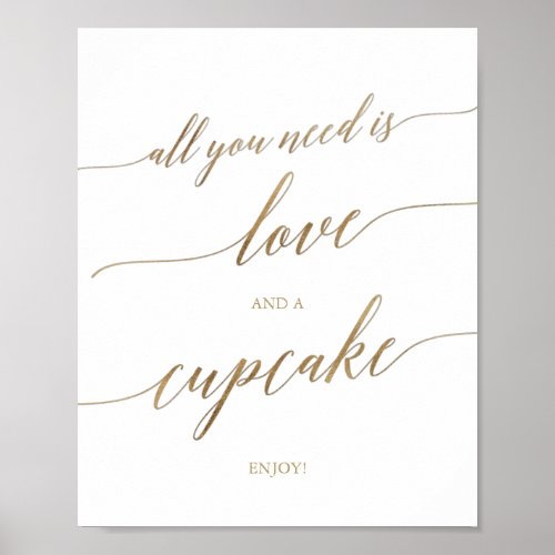Elegant Gold Calligraphy Love and a Cupcake Sign