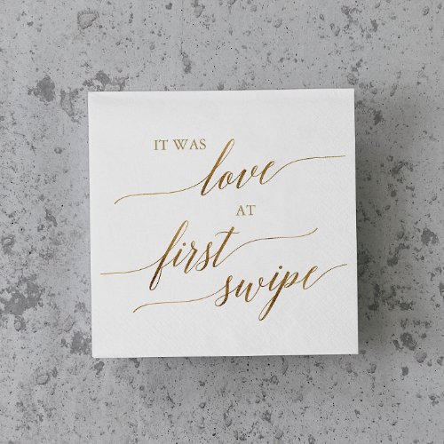 Elegant Gold Calligraphy Love at First Swipe Napkins