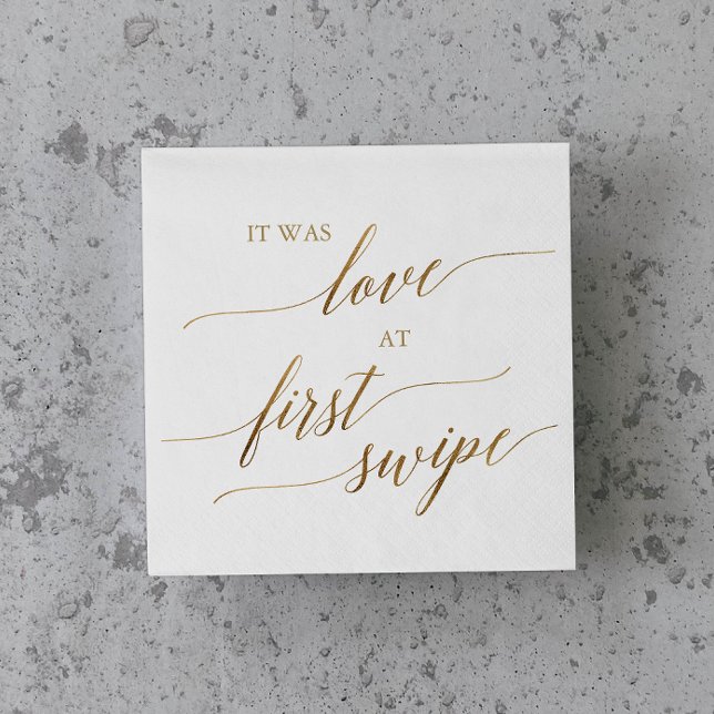 Elegant Gold Calligraphy Love at First Swipe Napkins (Creator Uploaded)