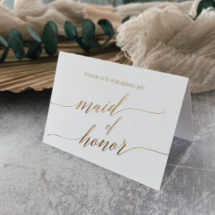 Elegant Gold Calligraphy Maid of Honor Letterpress Thank You Card