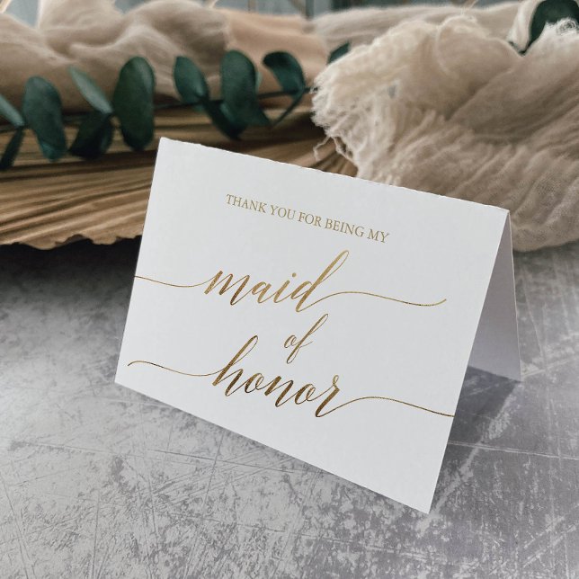 Elegant Gold Calligraphy Maid of Honor Thank You Card (Creator Uploaded)