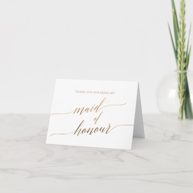 Elegant Gold Calligraphy Maid of Honour Thank You Card (Front)
