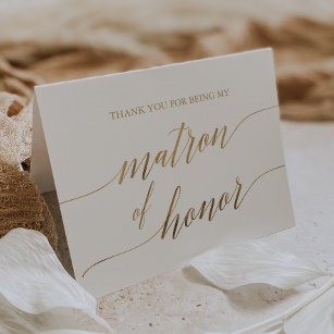 Elegant Gold Calligraphy Matron of Honor Thank You Card