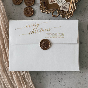 Elegant Gold Calligraphy Merry Christmas Envelope by ChristmasPaperCo at Zazzle