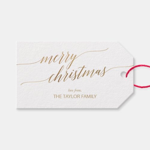 Elegant Gold Calligraphy Merry Christmas Gift Tags
