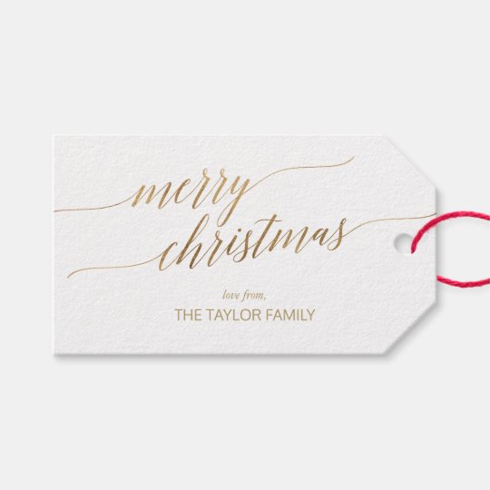 Elegant Gold Calligraphy Merry Christmas Gift Tags