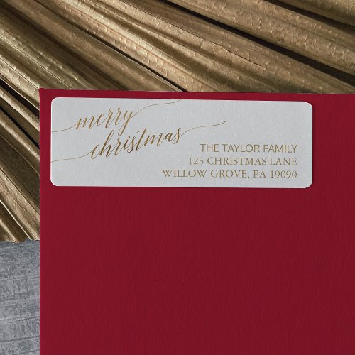 Elegant Gold Calligraphy Merry Christmas Label