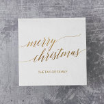 Elegant Gold Calligraphy Merry Christmas Party Napkins<br><div class="desc">This elegant gold calligraphy Merry Christmas party napkin is perfect for a simple holiday event. The neutral design features a minimalist napkin decorated with romantic and whimsical faux gold foil typography. Personalize them with your name. Please Note: This design does not feature real gold foil. It is a high quality...</div>