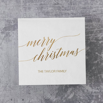 Elegant Gold Calligraphy Merry Christmas Party Napkins by ChristmasPaperCo at Zazzle