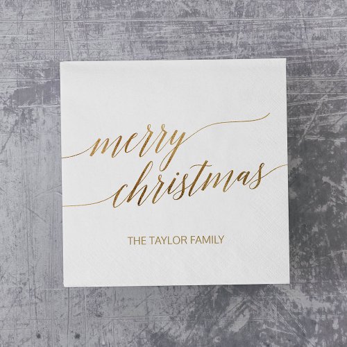 Elegant Gold Calligraphy Merry Christmas Party Napkins