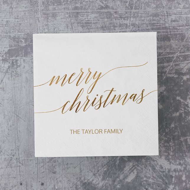 Elegant Gold Calligraphy Merry Christmas Party Napkins (Creator Uploaded)