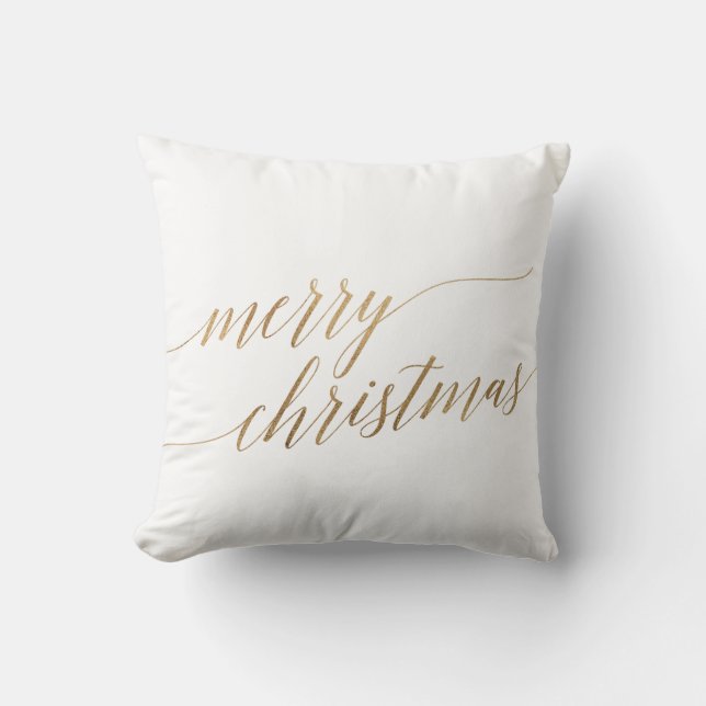 Elegant Gold Calligraphy Merry Christmas Throw Pillow (Front)