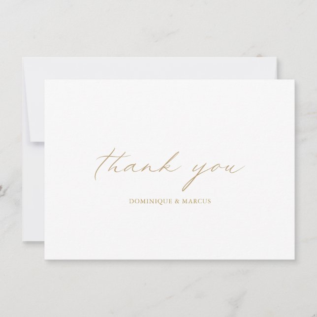 Elegant Gold Calligraphy Modern Wedding Thank You Card (Front)