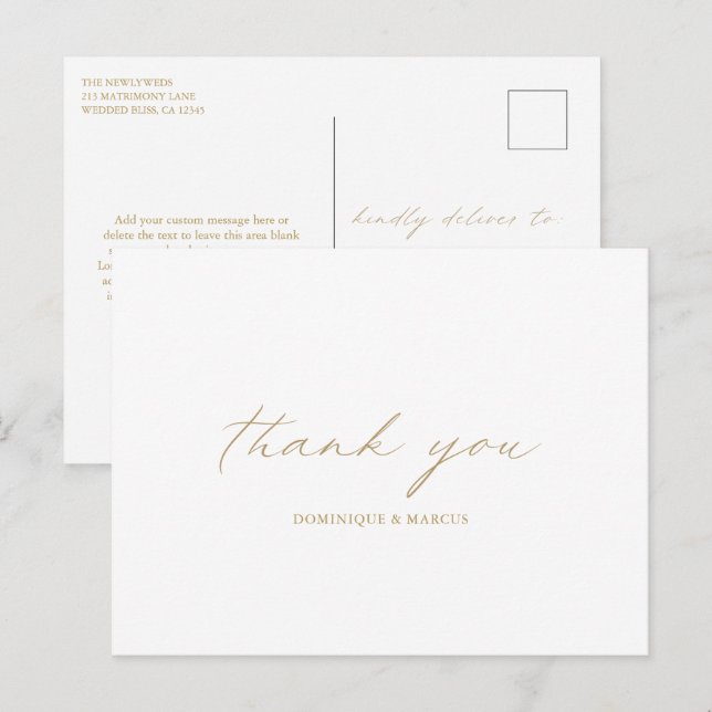 Elegant Gold Calligraphy Modern Wedding Thank You Postcard (Front/Back)