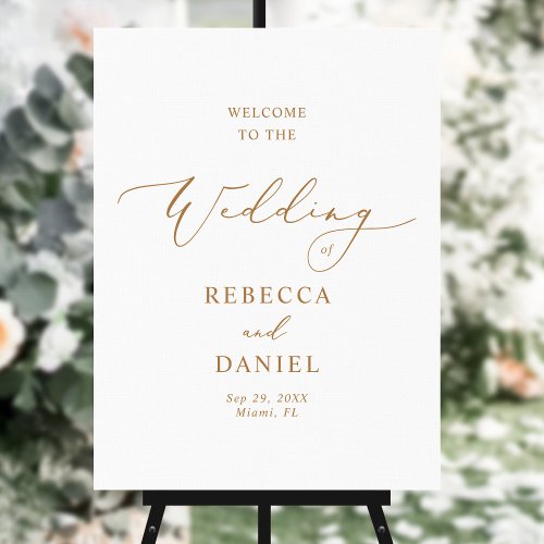 Elegant Gold Calligraphy Modern Wedding Welcome Poster