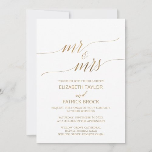 Elegant Gold Calligraphy Mr  Mrs Wedding Invitation