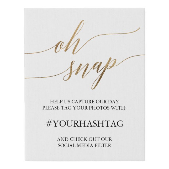 Elegant Gold Calligraphy Oh Snap Faux Canvas Print (Front)