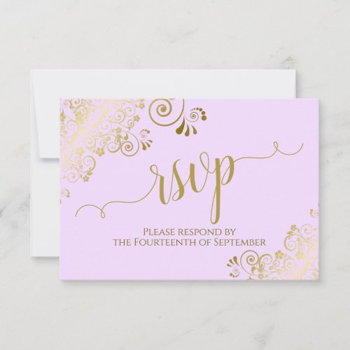 Elegant Gold Calligraphy on Lilac Purple Wedding RSVP Card